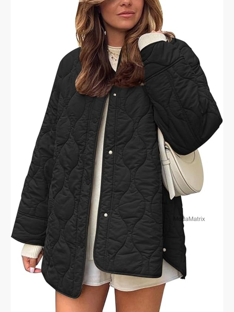 Oversized Quilted Lightweight Puffer Jacket With Pockets